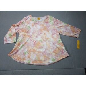 Ruby Rd Top 2X Womans Tie Dye Rhinestone Scoop Neck 3/4 Sleeve Must Haves